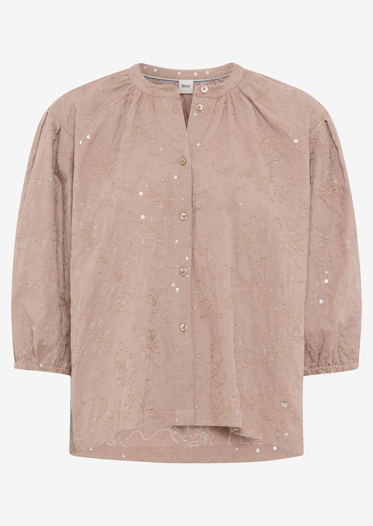 Bluse mit Blütenstickerei und Pailletten