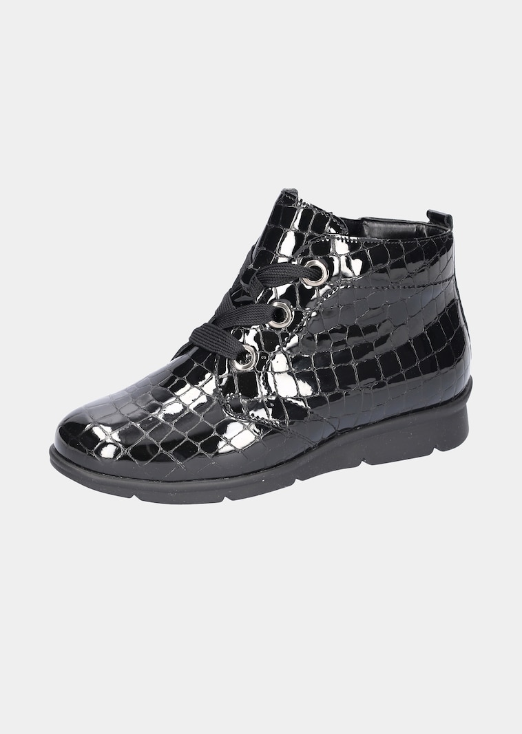 Stiefeletten aus Lackleder mit Kroko-Prägung