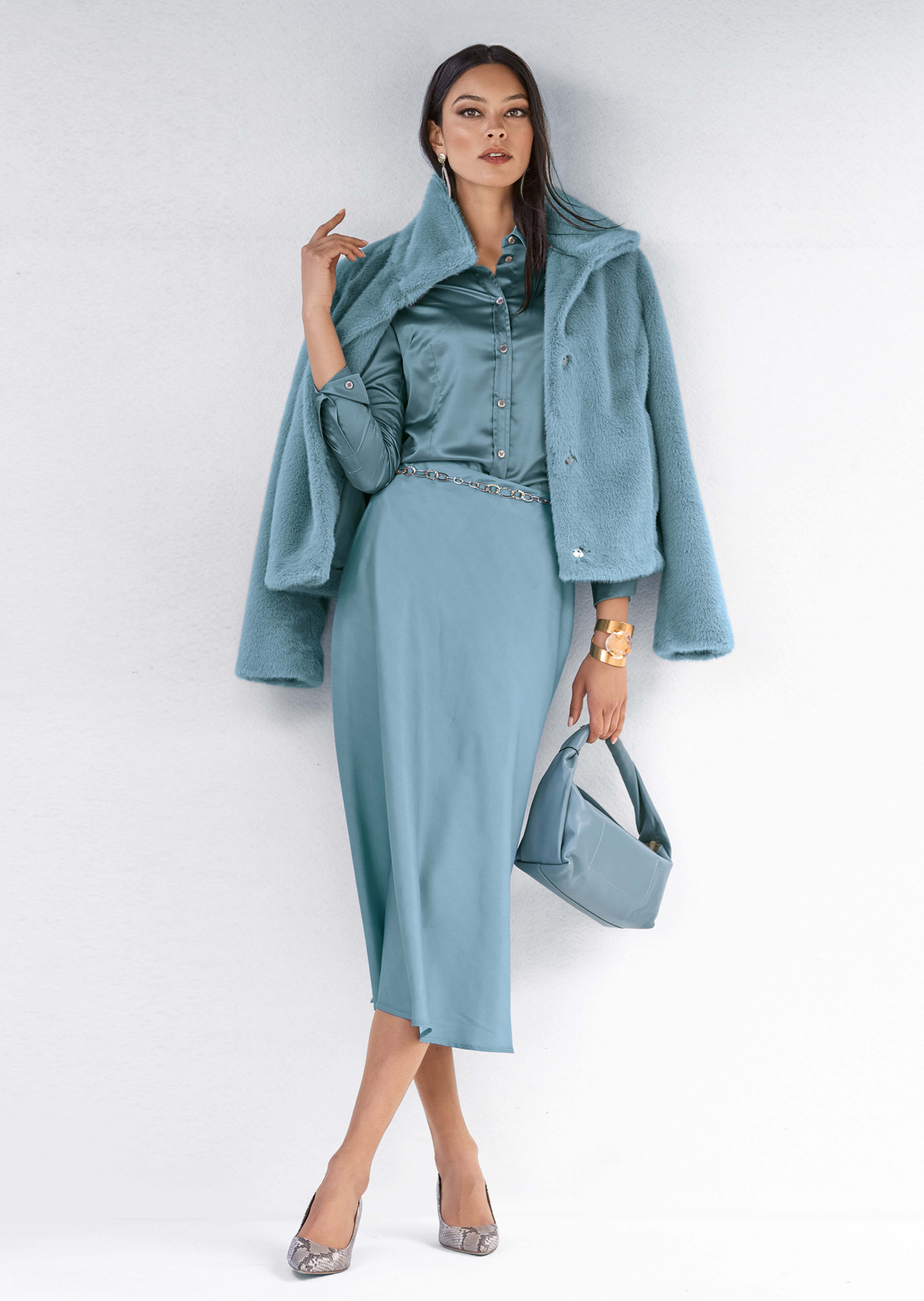 Jupe midi en satin fluide
