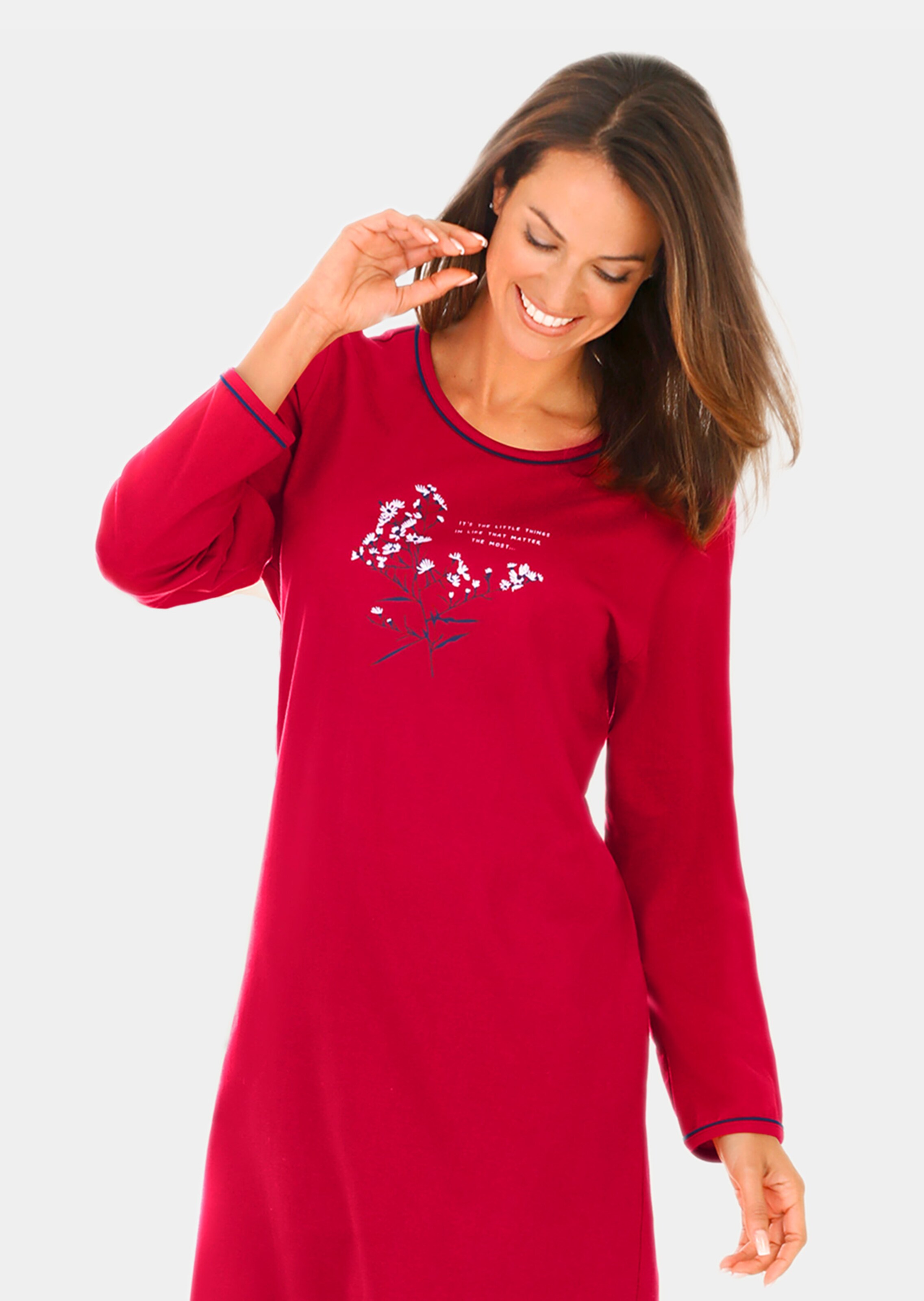 Chemise De Nuit Femme à Manches Longues - Imprimé Épaule Dénudée - Taille Haute - Matière Coton/Modal Souple