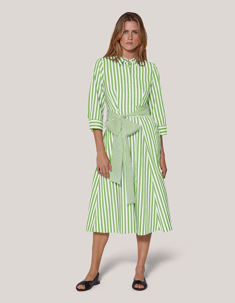 Striped shirt dress with tie sash in kiwi / white | MADELEINE Fashion Striped shirt dress with tie sash in kiwi / white | MADELEINE Fashion