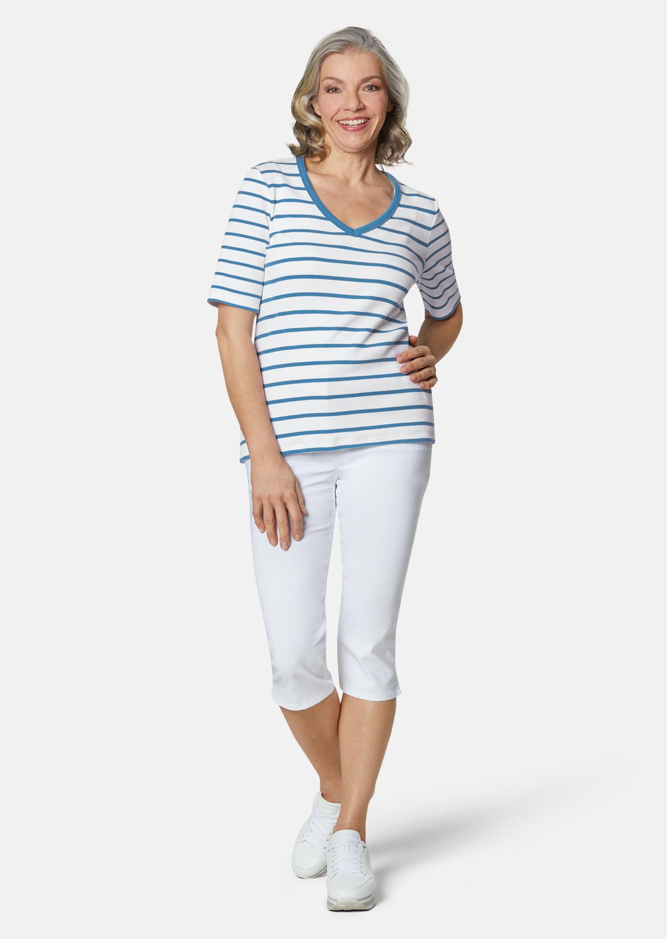 T-shirt rayé en douce maille interlock - bleu / blanc / rayé - Gr. 56 de Goldner Fashion