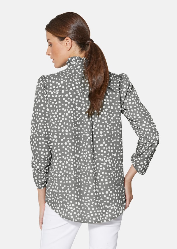 Printed polka dot blouse with stand-up collar and 3/4-length sleeves 2