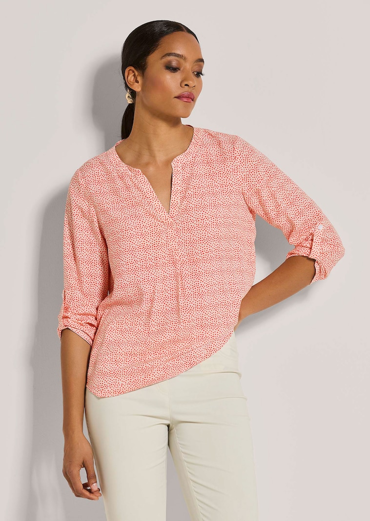 Gepunktete Bluse mit V-Ausschnitt und 3/4 Ärmeln