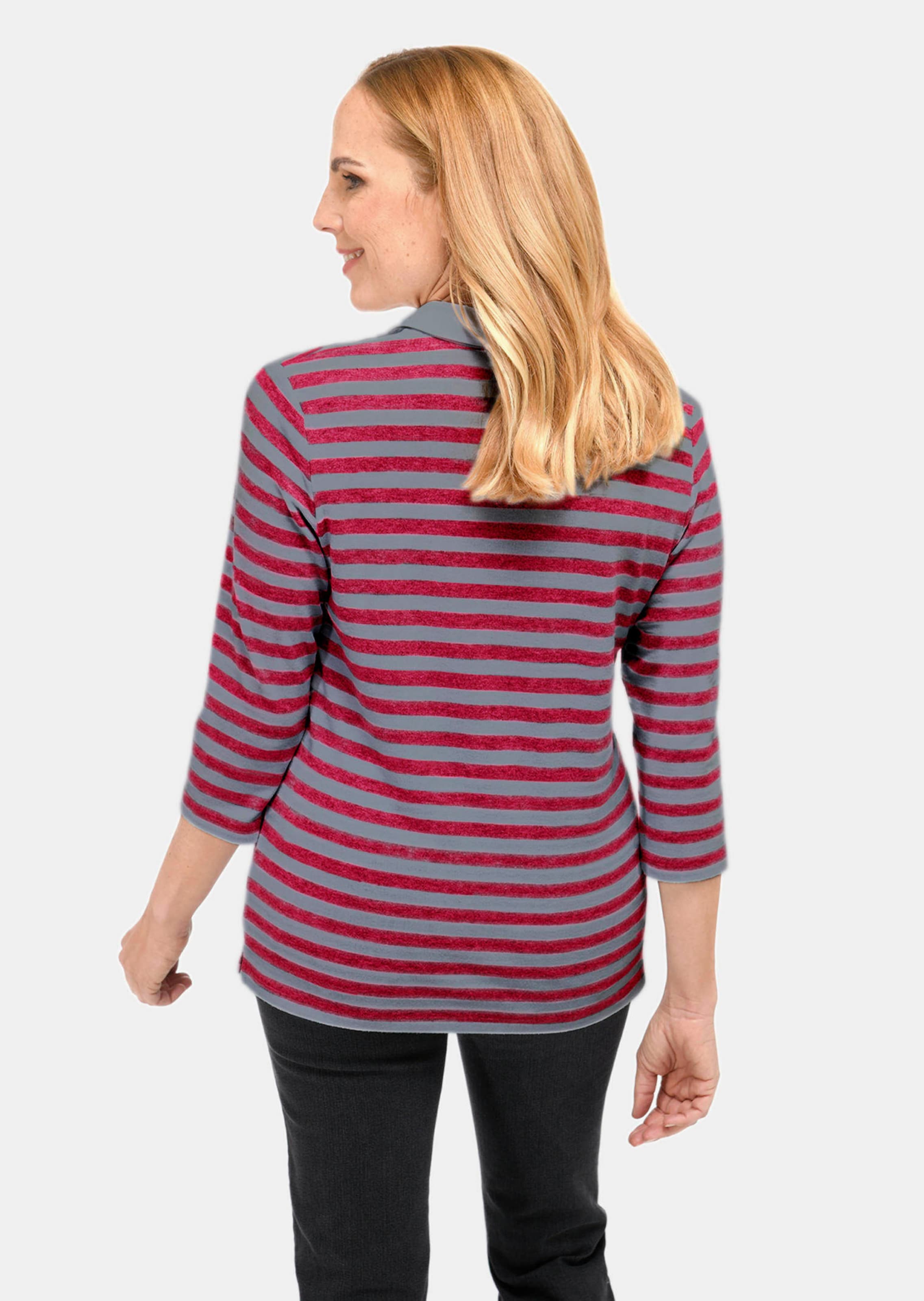 T-shirt à manches longues et col polo - gris / rouge / rayé - Gr. 54 de Goldner Fashion