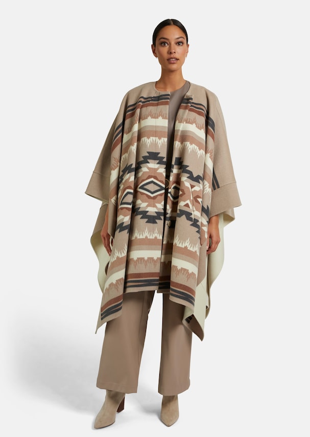 Double-face cape with inner waistcoat in cappuccino / multi-coloured |  MADELEINE Fashion
