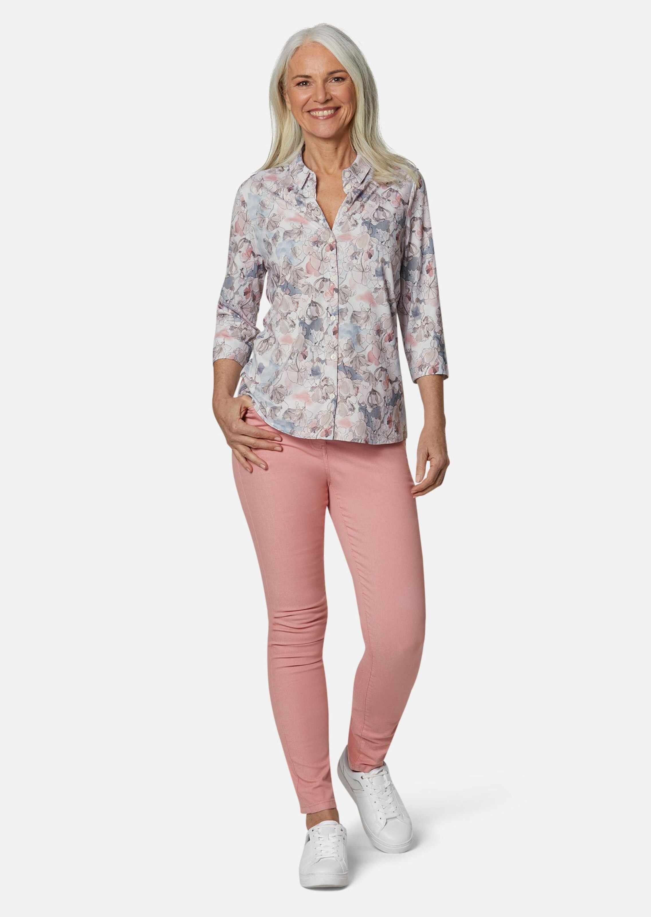 Chemisier imprimé en jersey - blanc / bleu gris / à motifs - Gr. 52 de Goldner Fashion