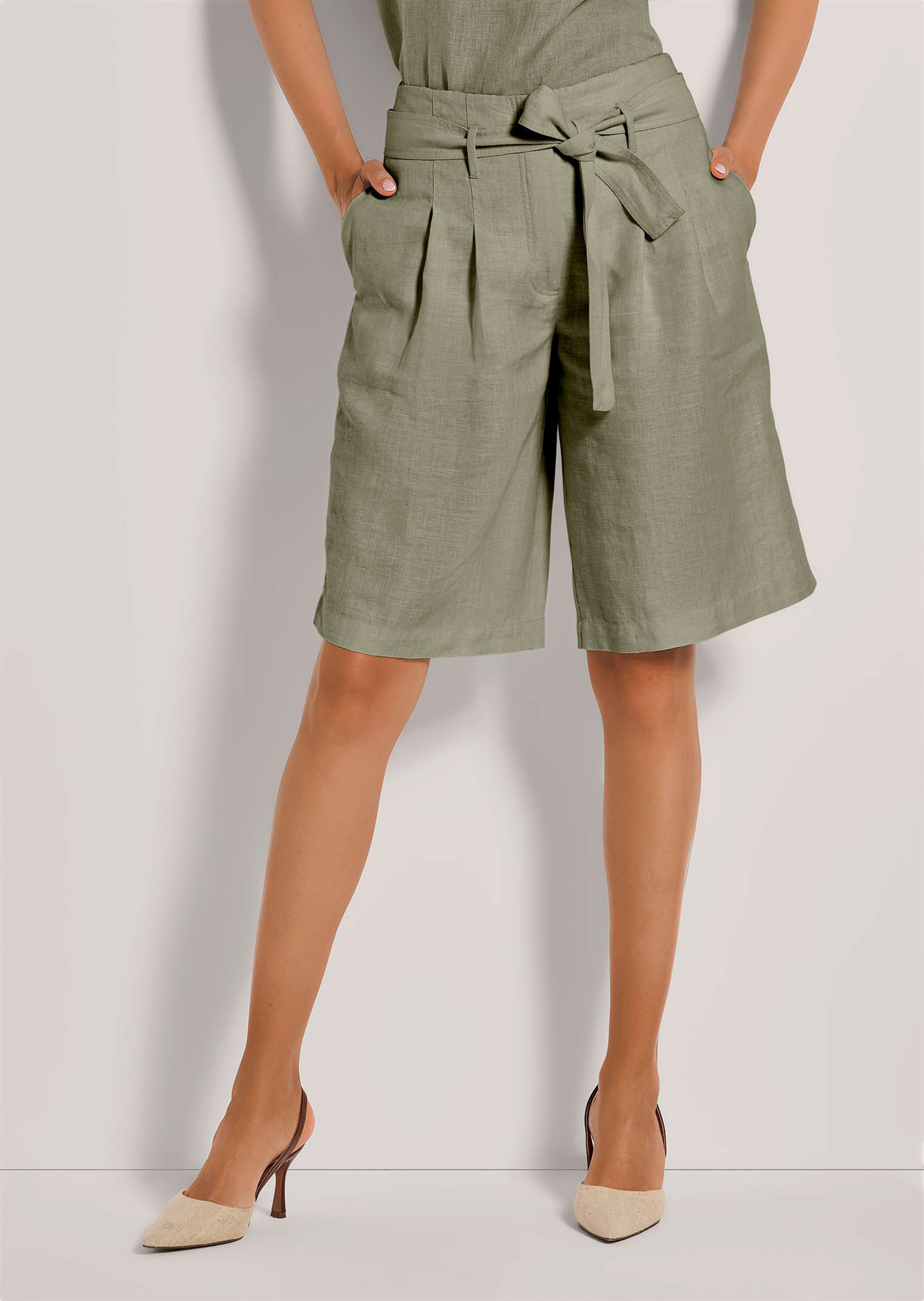 High-Waist-Bermudas aus Leinen