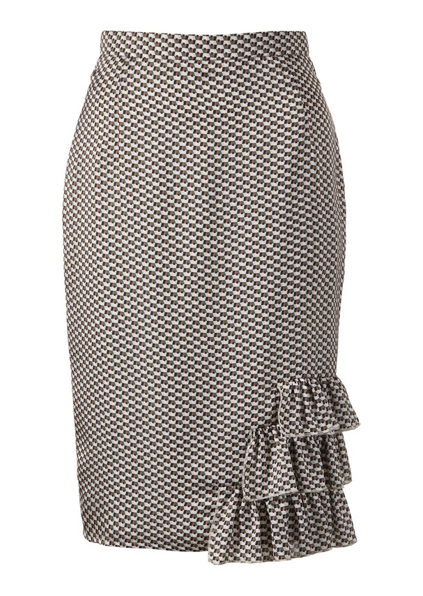 Printed pencil skirt with flounces
