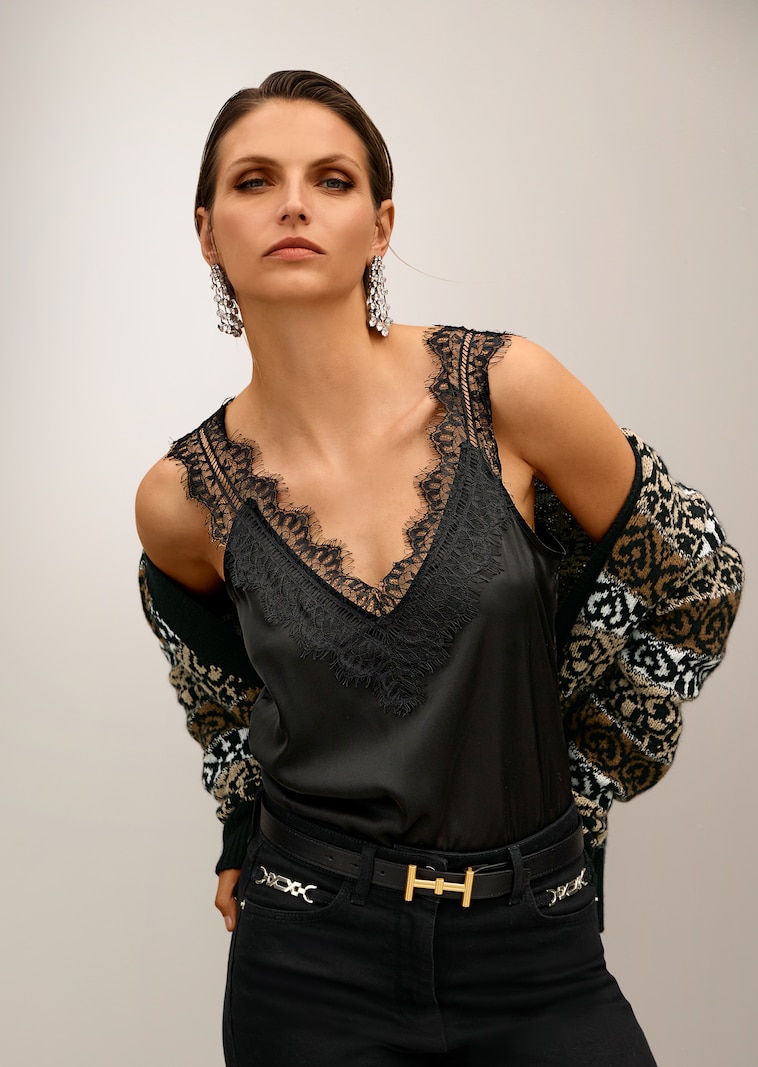 Satin-Top mit Spitze