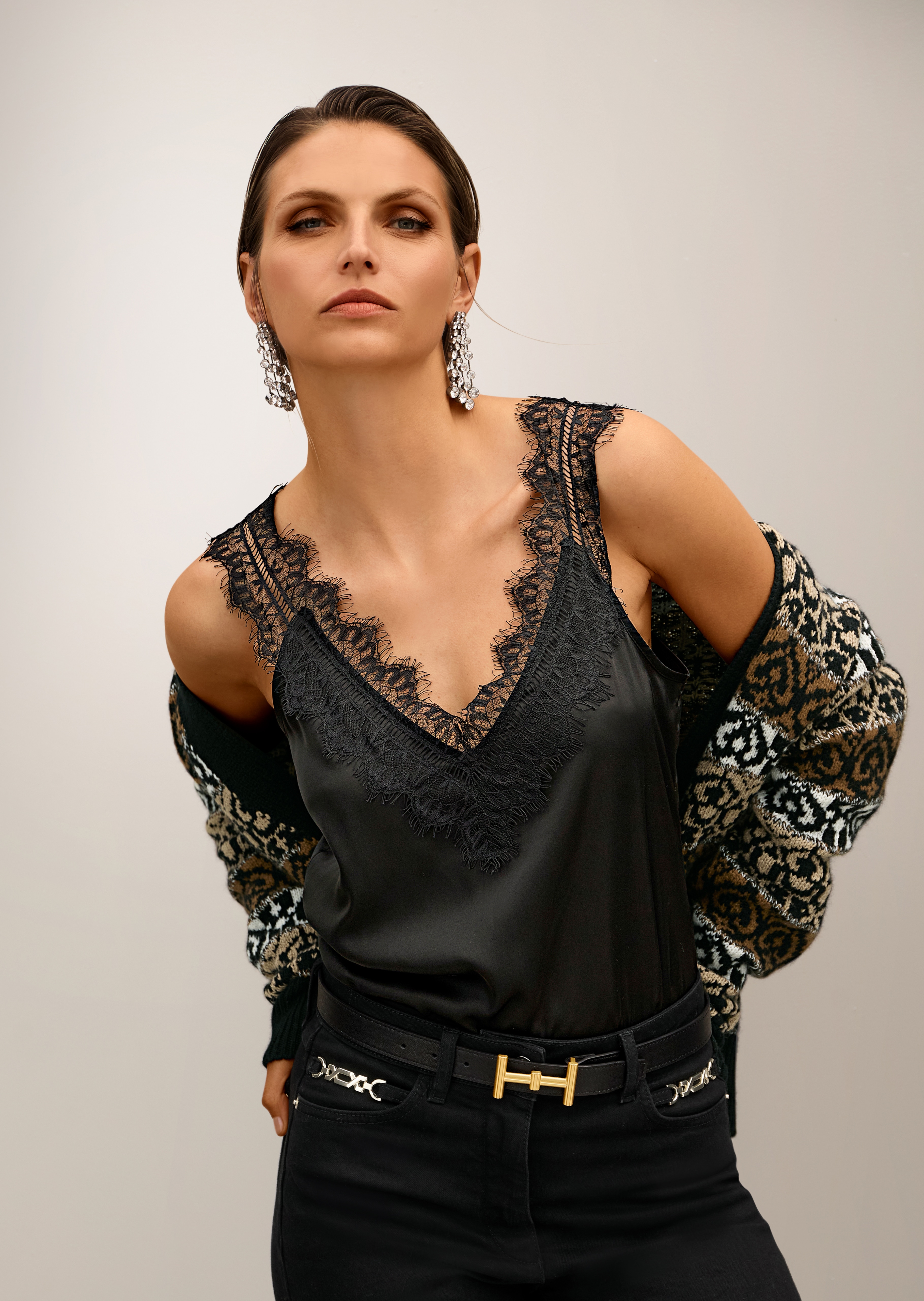 Satin-Top mit Spitze