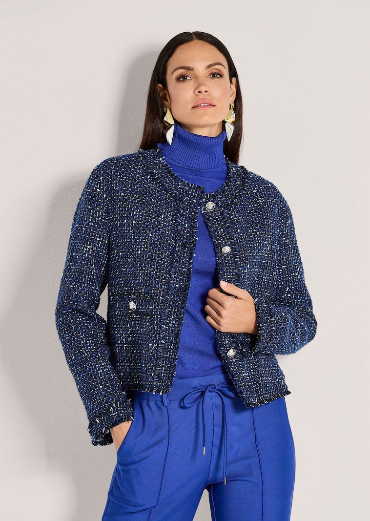 Tweed-Blazer in kragenloser Verarbeitung