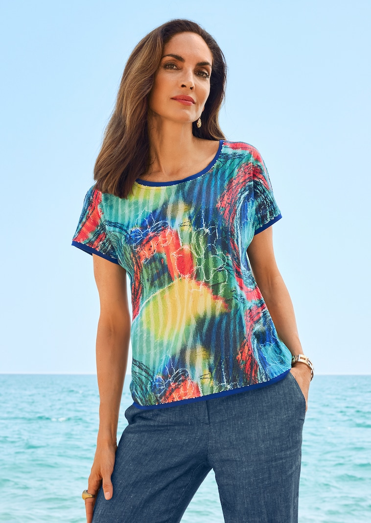 Rundhals-Shirt mit leuchtendem Pailletten-Print