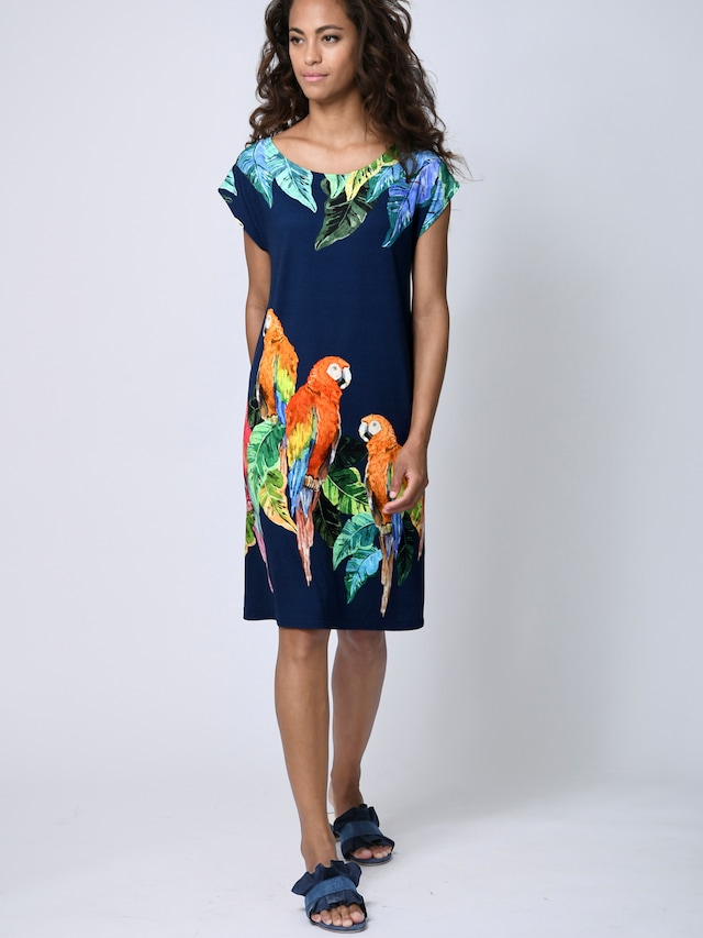 Kleid mit buntem Papageien-Druck 4