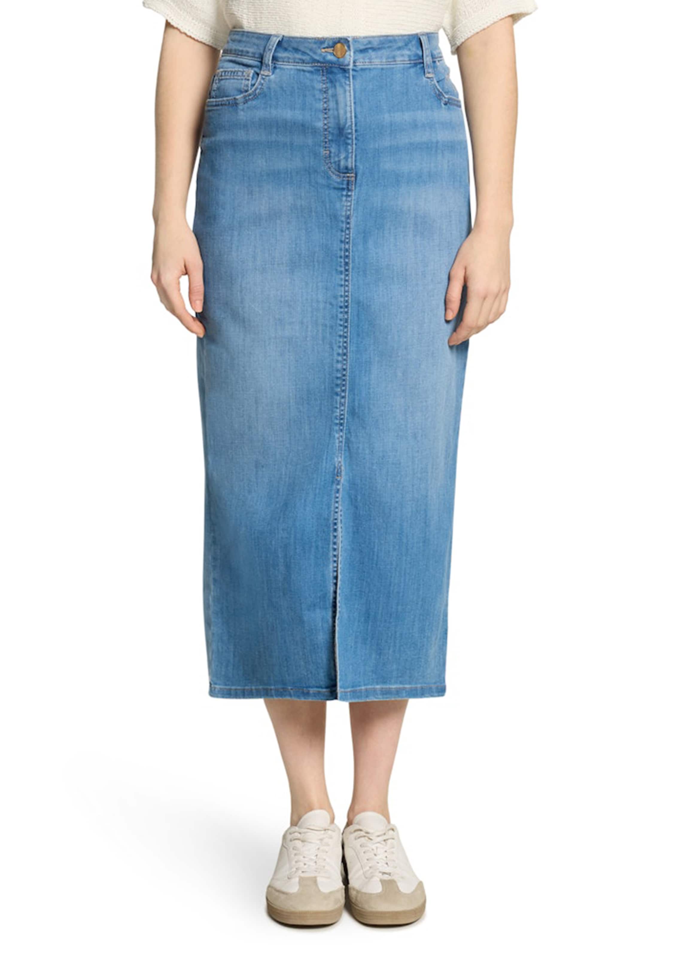 Jupe en jean avec fente, ornée de petites pierres scintillantes - bleu - Gr. 40 de Goldner Fashion