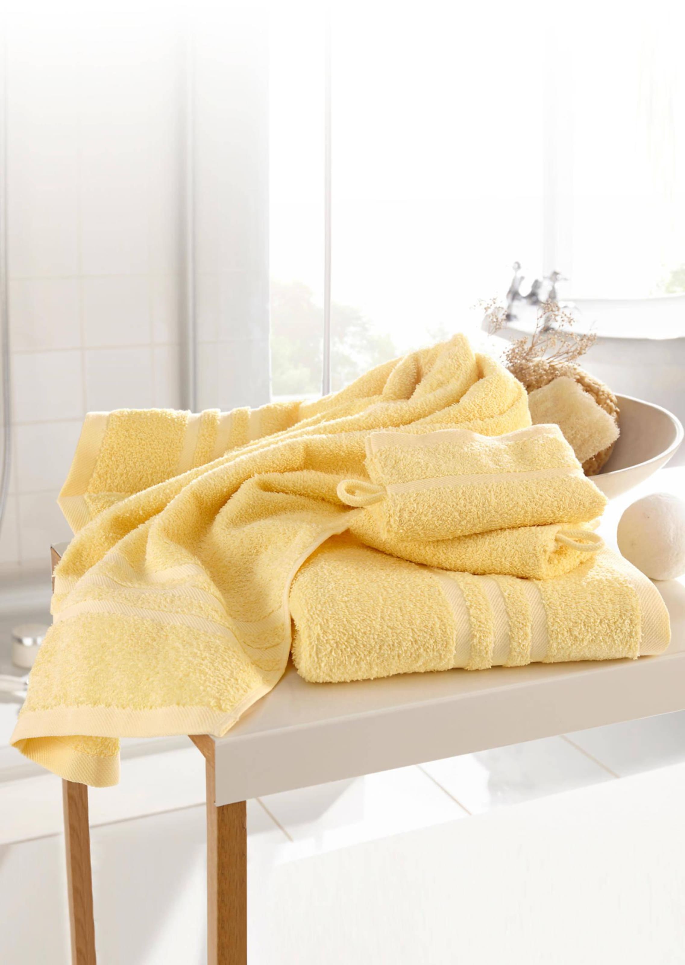 Série en tissu éponge foulé, 4 pièces - jaune - Gr. 50 x 100 cm, 16 x 21 cm de Goldner Fashion