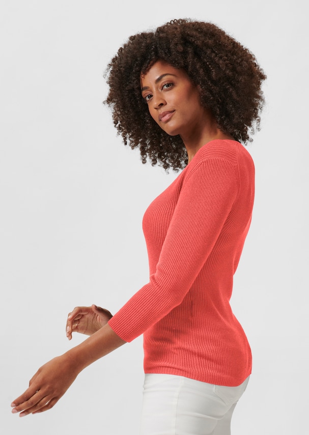 Rib knit jumper with close-fitting design and 3/4-length sleeves 3