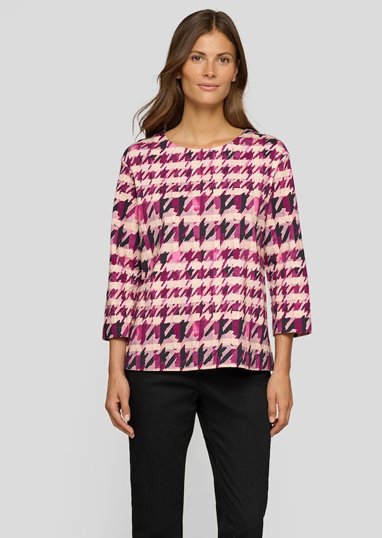 Jersey-Shirt mit Hahnentritt und Karo