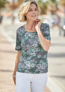 Comfortabel, gedessineerd shirt in een look van bloemen en strepen thumbnail 9