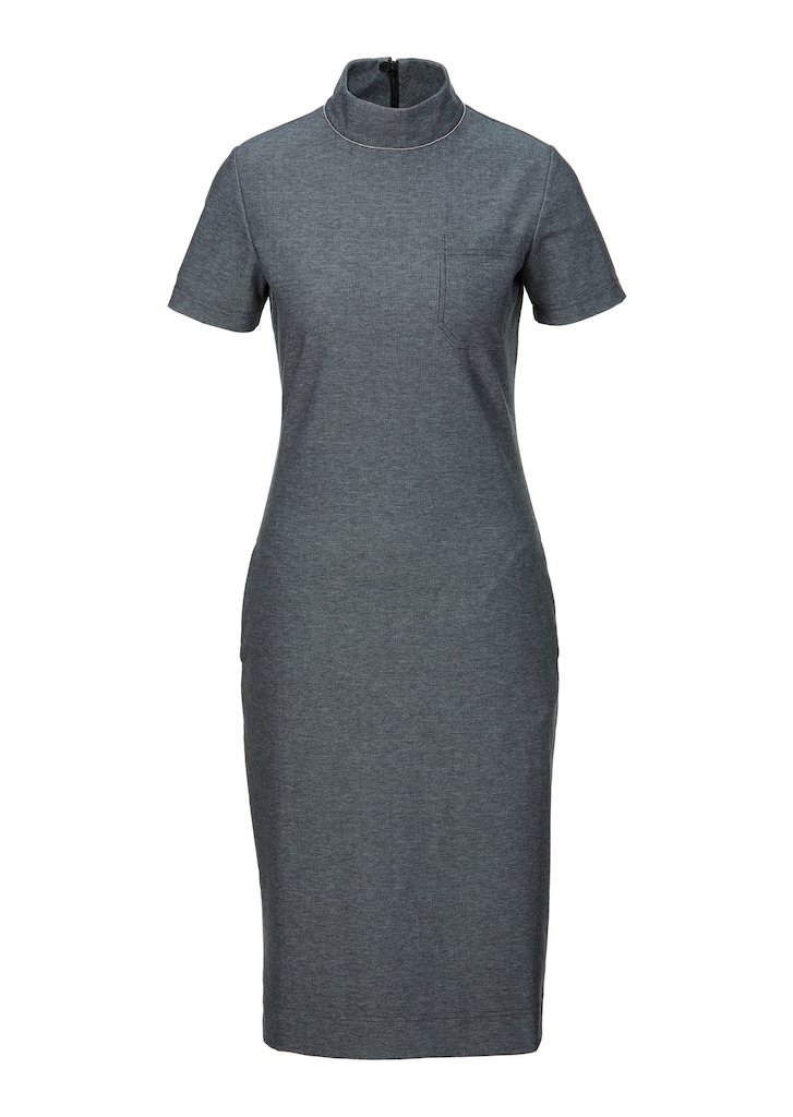 Slim-fit jersey dress with stand-up collar and 3/4-length sleeves