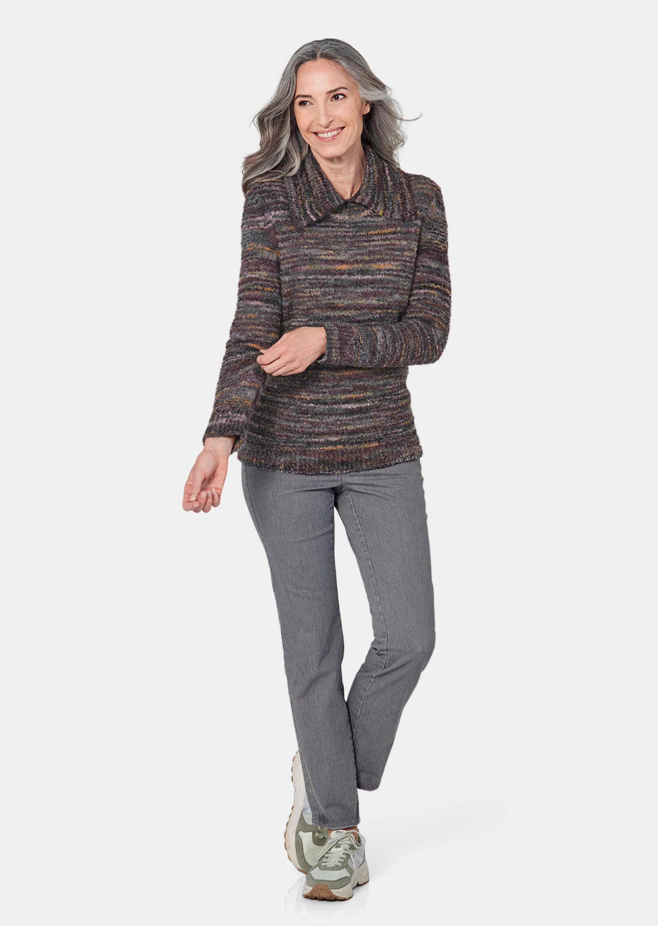 Pull en tricot avec col fantaisie - vert gris / à motifs - Gr. 21 de Goldner Fashion