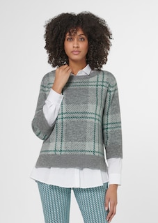 Knitted jumper with check and 3/4 sleeves thumbnail 1