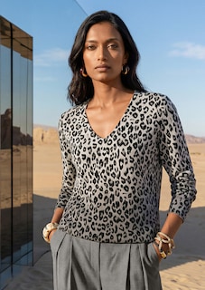Schurwoll-Pullover mit Leopardenmuster thumbnail 1