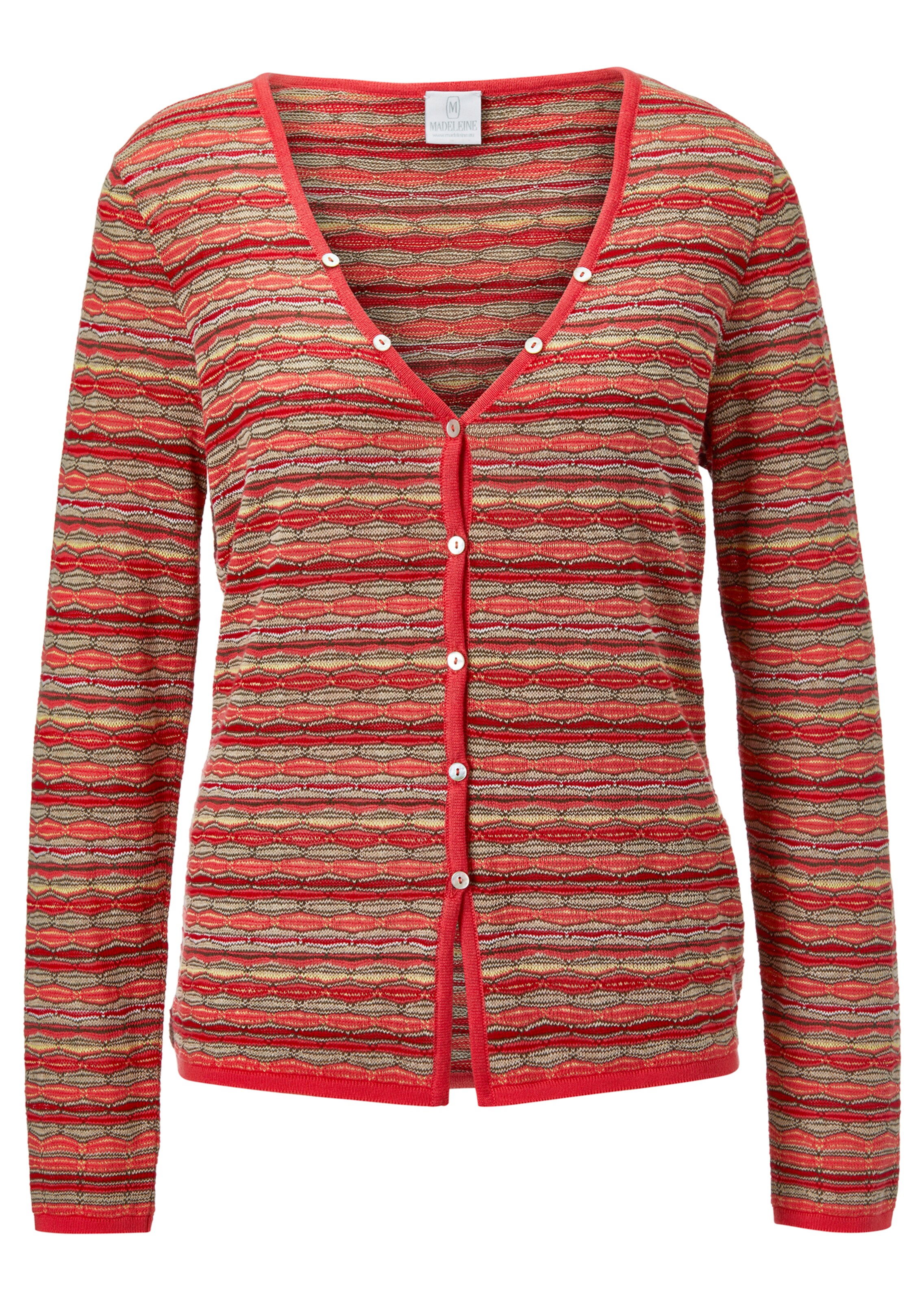 Narrow cardigan with multicoloured stripe pattern