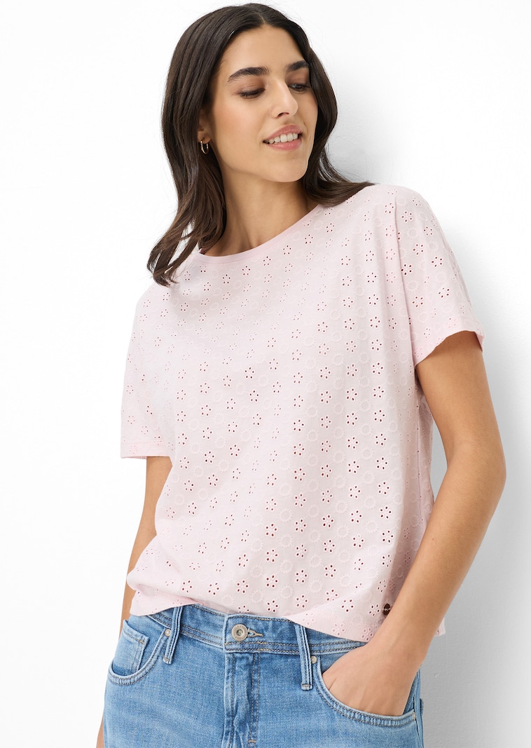 T-shirt en pur coton avec broderie ajourée