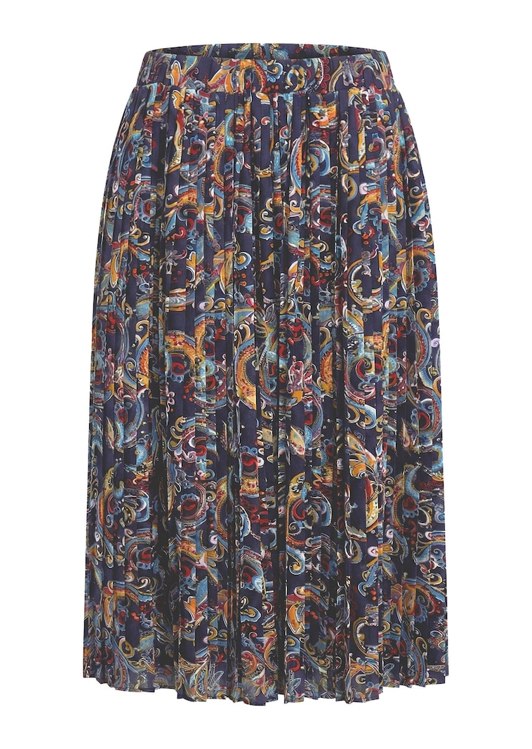 Jupe plissée midi à motif cachemire