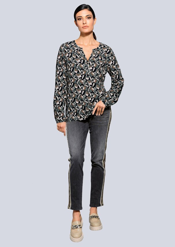 Druckbluse in grafischem Dessin 1