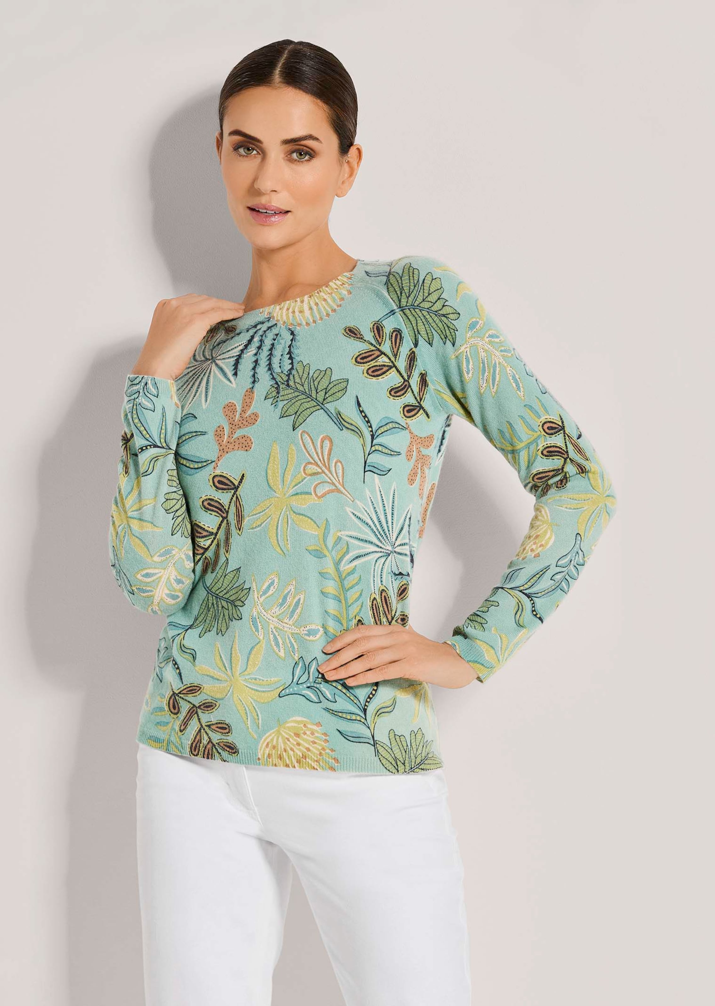 Kaschmir-Pullover mit Floral-Druck