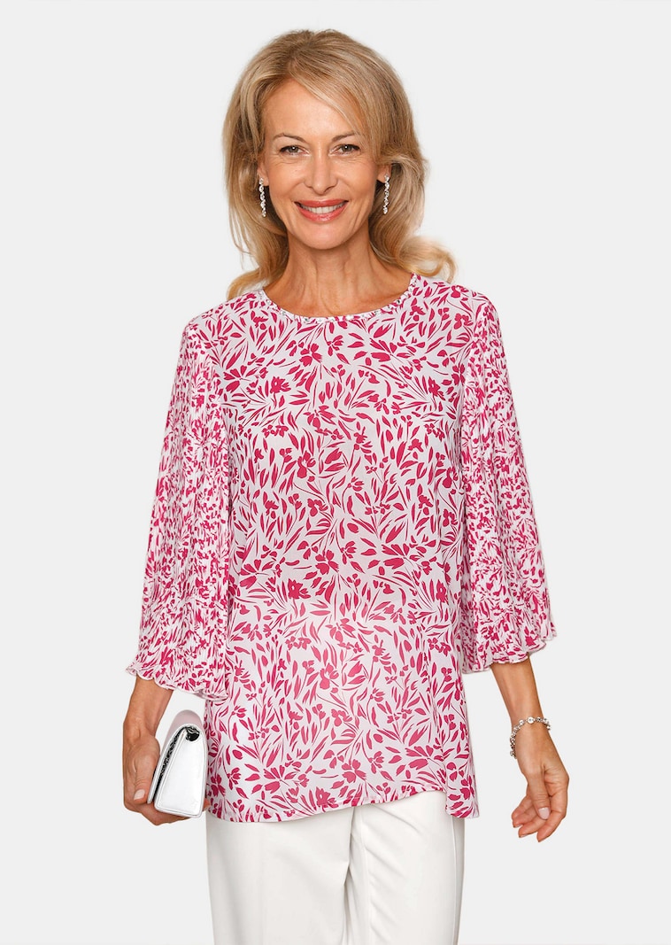 Florale Druckbluse mit plissierten Ärmeln