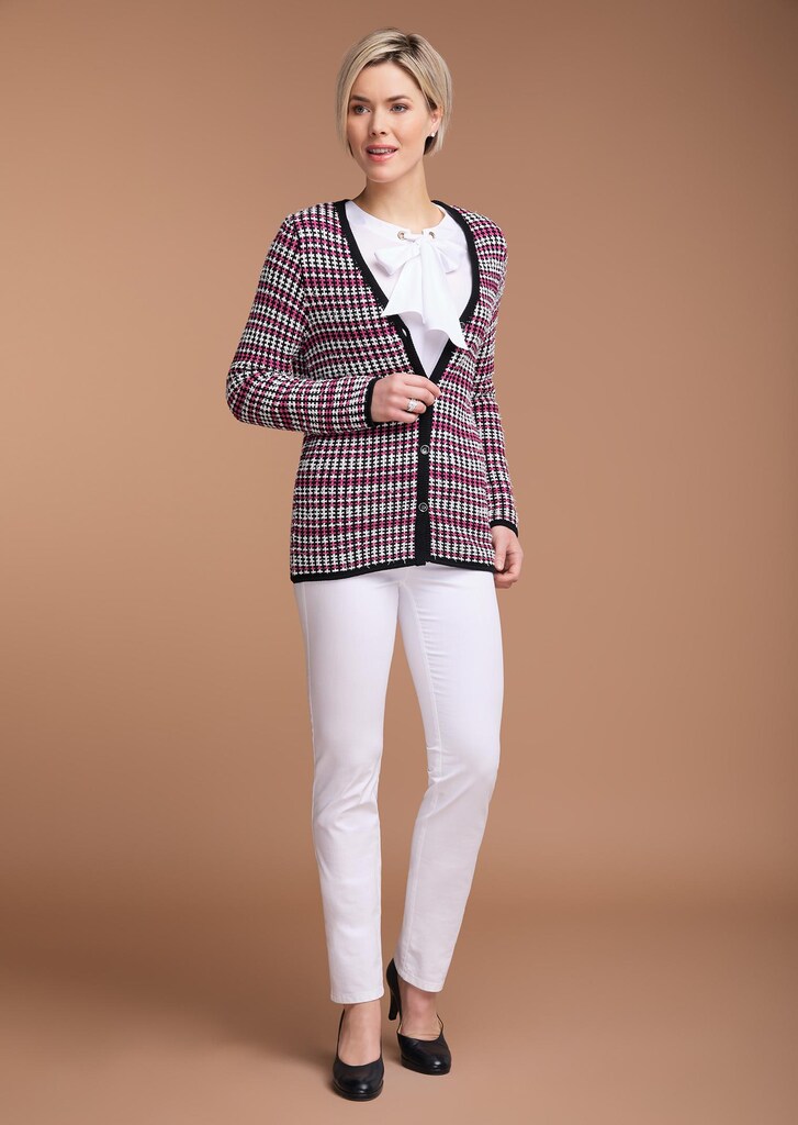 Elegante tricot blazer in fijne, contrasterende tricot 1