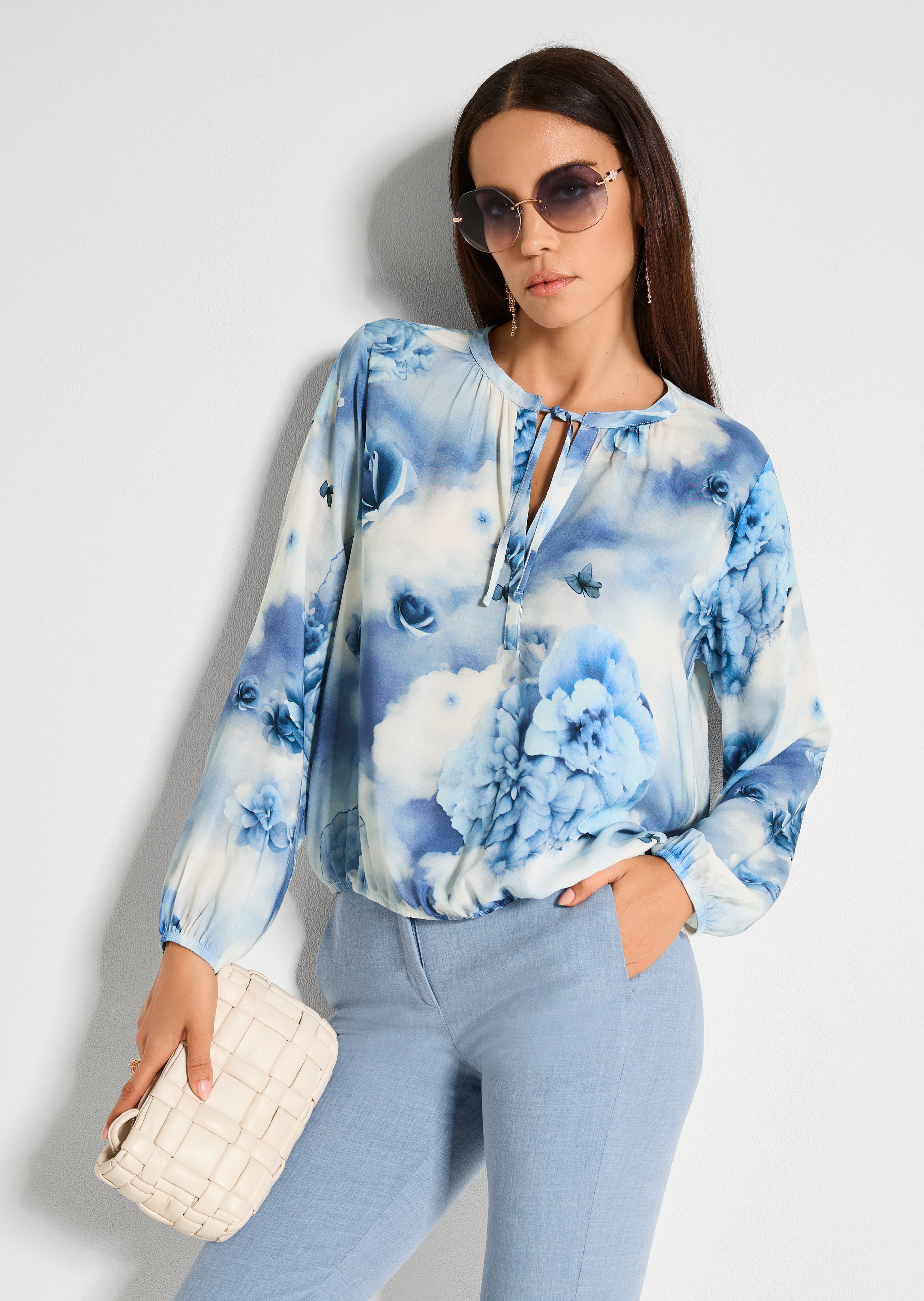 Druckbluse mit floralem Aquarell-Print