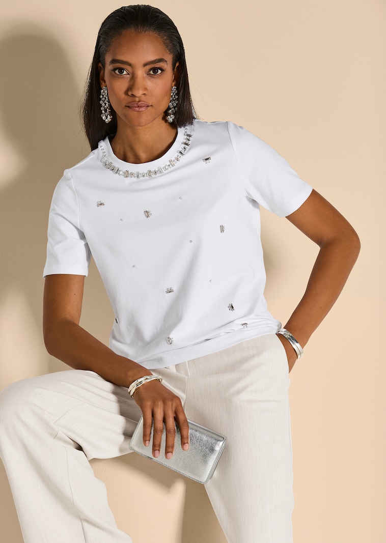 Rundhals-Shirt mit Glanz-Akzenten