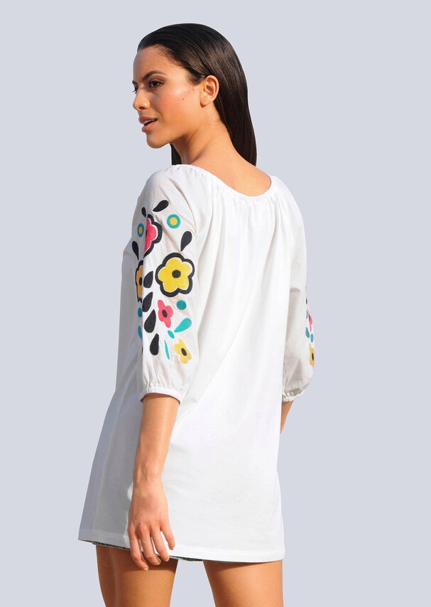 Carmenbluse mit floraler Stickerei am Ärmel 1