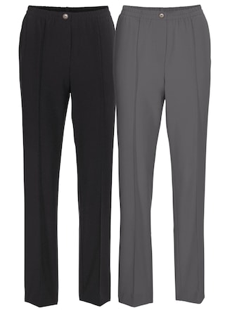 grijs / zwart Twee kreukarme broeken met elastische tailleband