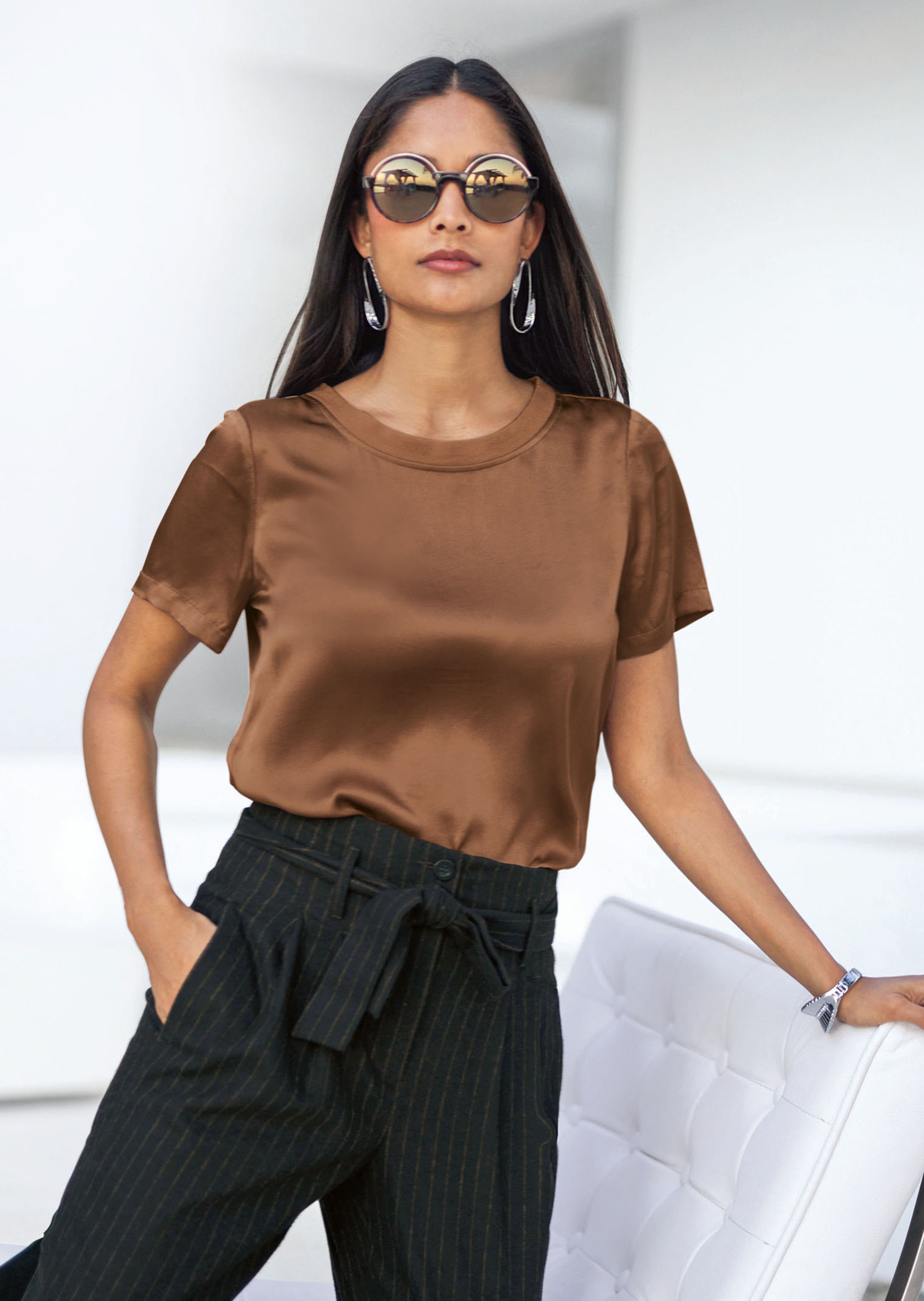 Seidenbluse mit halblangem Ärmel