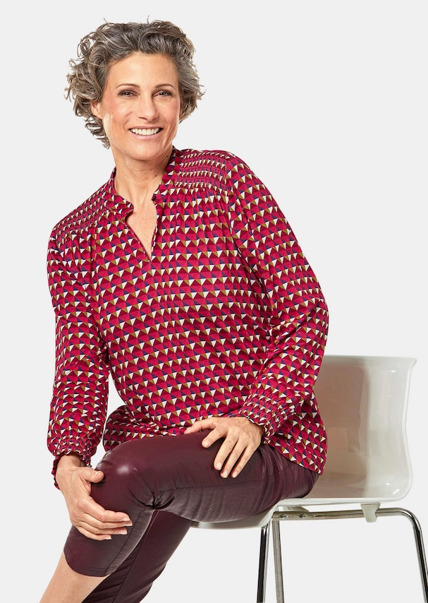 Jersey blouse met modieuze smokwerkdetails 3