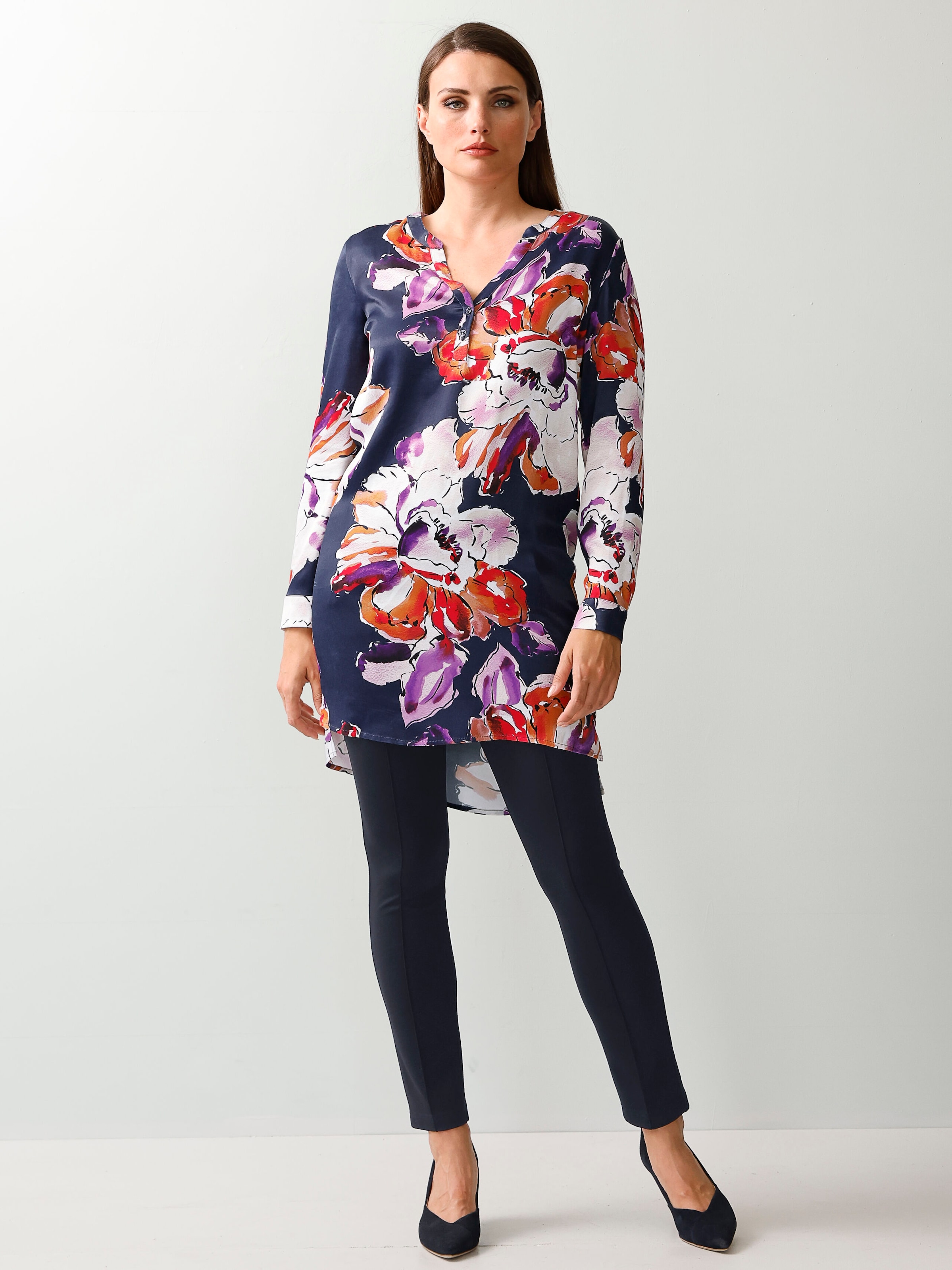 Longbluse mit floralem Print