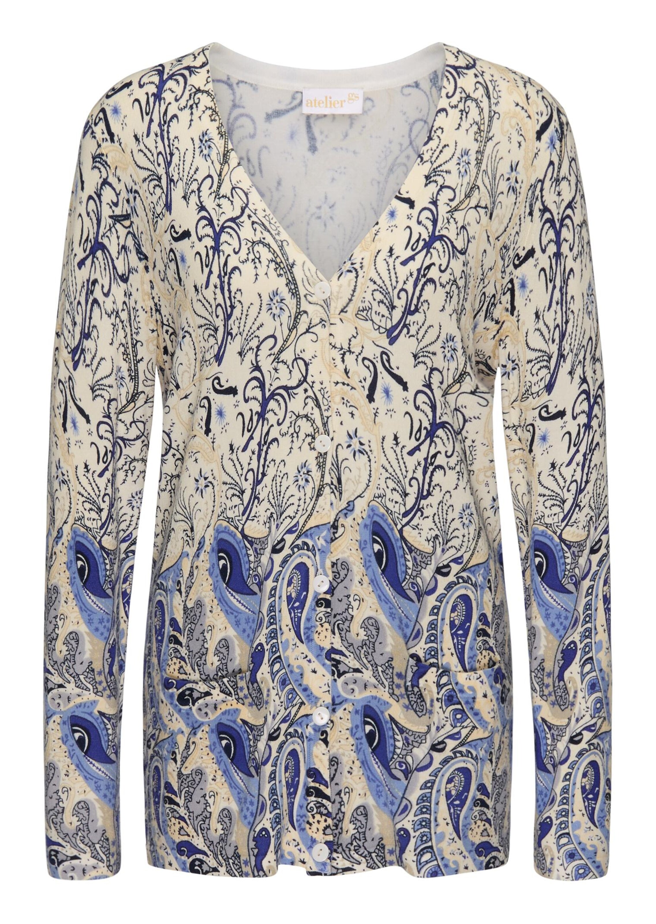 Cardigan imprimé - beige / bleu clair / à motifs - Gr. 20 de Goldner Fashion