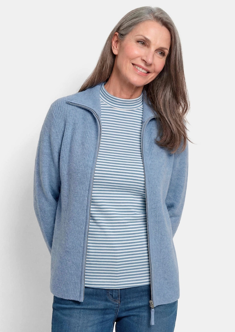 Geribd tricot jasje met ritssluiting