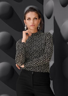 Gepunktetes Mesh-Shirt mit Stehkragen thumbnail 7