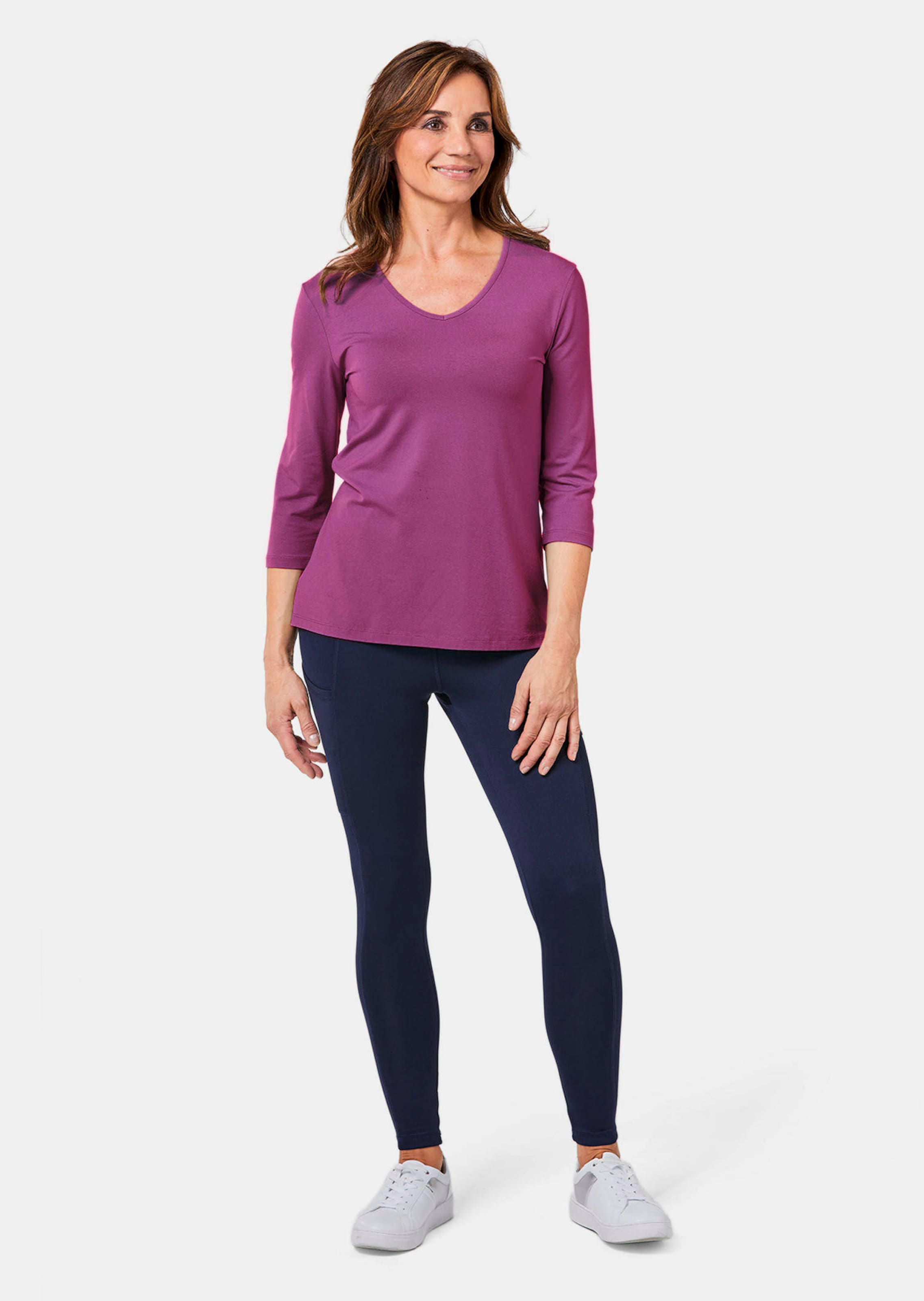 T-shirt à encolure en V et manches 3/4 - lilas - Gr. 56 de Goldner Fashion