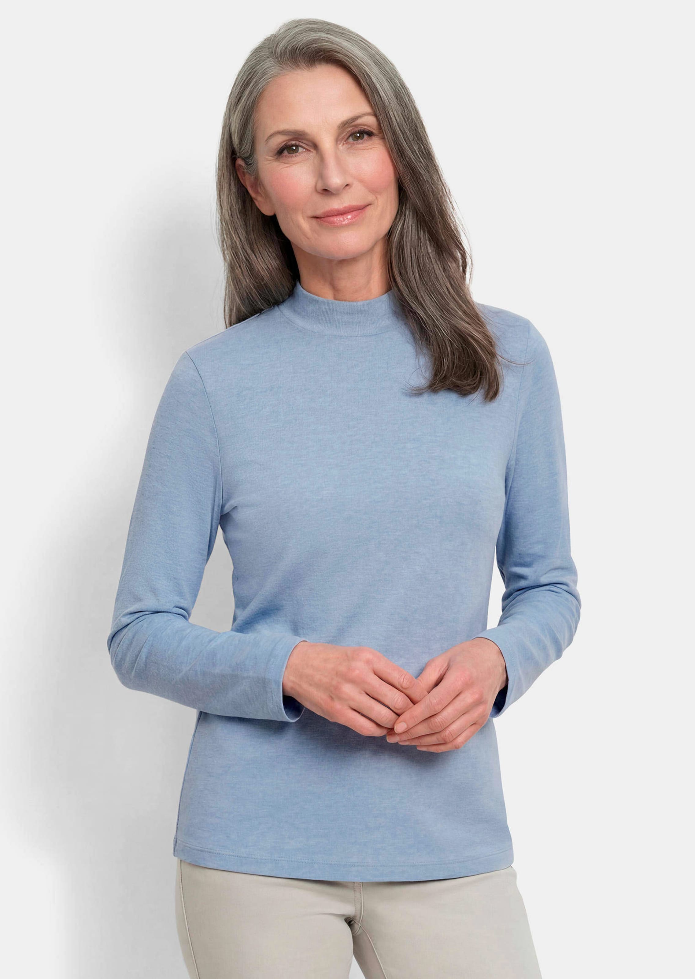 Shirt met lange mouwen en opstaande kraag, van katoen