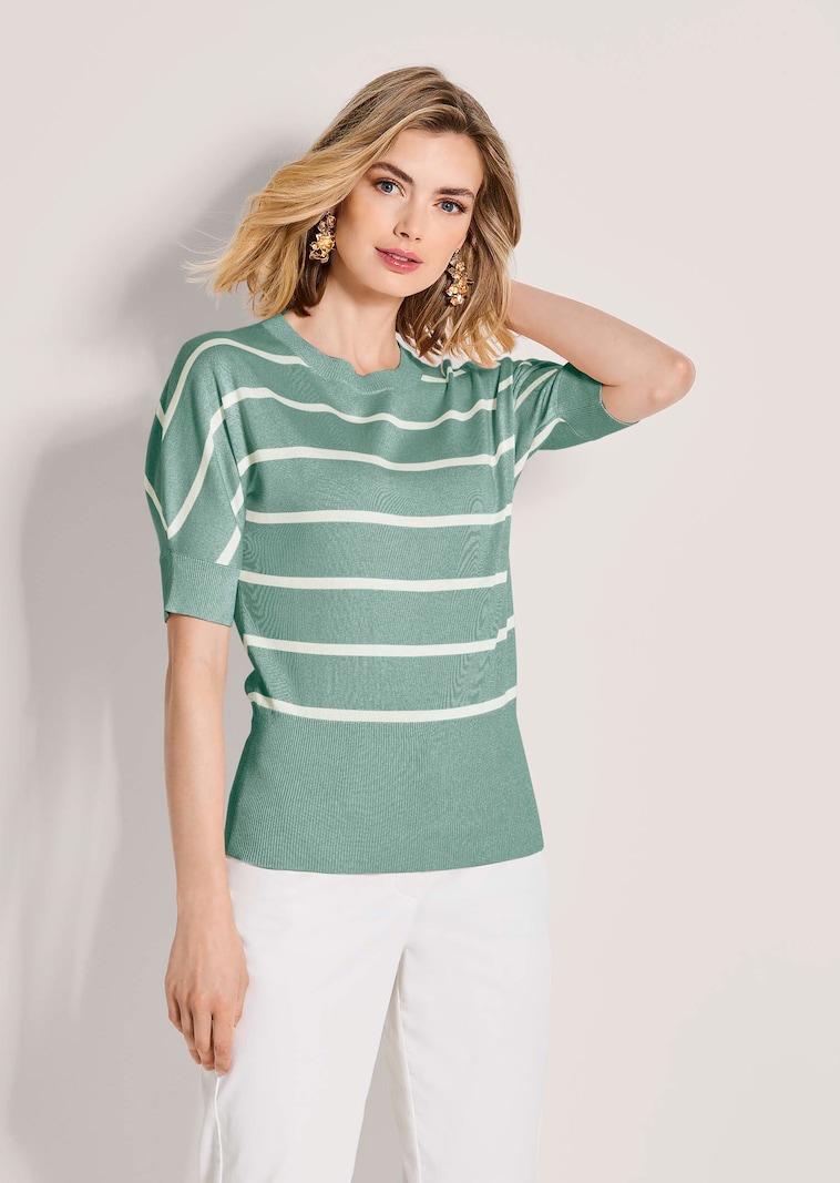 Ringelpullover mit Halbarm und breitem Bund