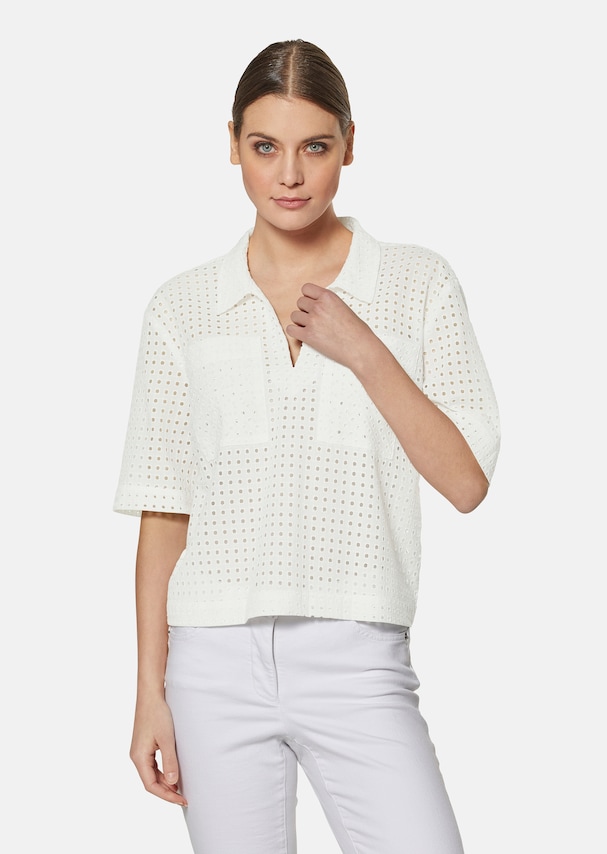 Short-sleeved boxy-style blouse with eyelet embroidery