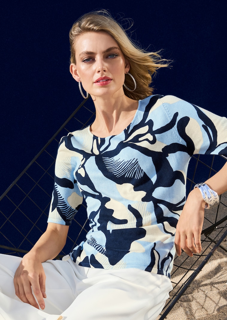 Rundhals-Pullover mit Unikat-Print