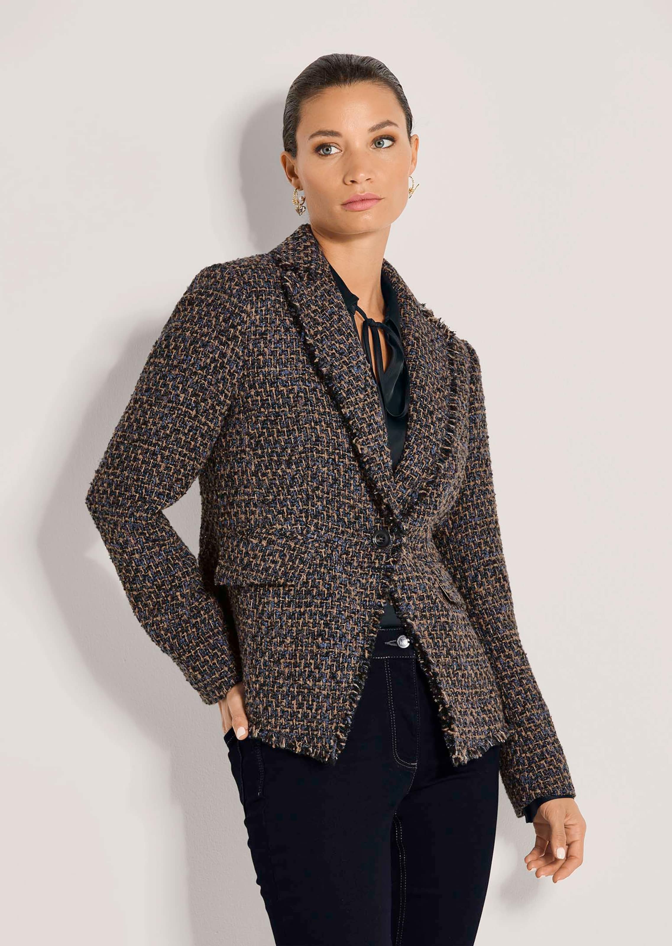 Tweedblazer mit Fransenkanten